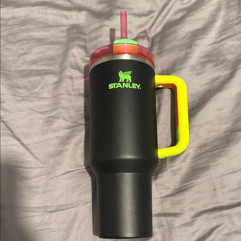 Stanley Black Tumbler with Neon Yellow Handle